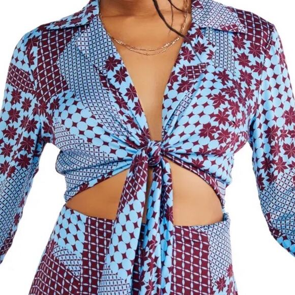 Free People x REVOLVE Women’s Miki Long Sleeve Blue Sea Combo Printed Mini Dress - Picture 4 of 14